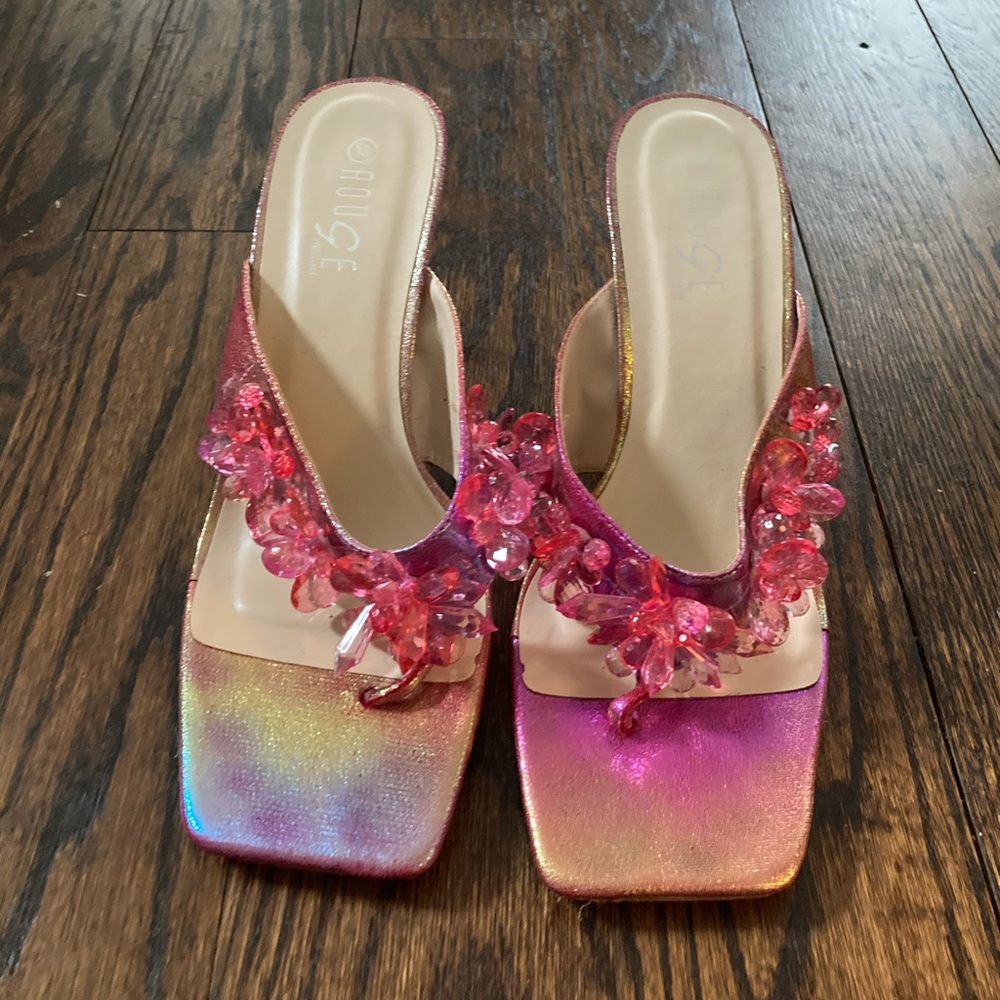Pink Crystal Thong Kitten Heels.